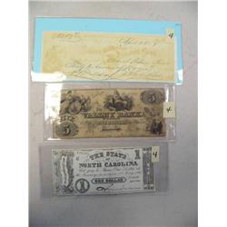 Lot of 3: check from the American Life and Insurance Trust Company 1868; $5 note from the Valley Ban