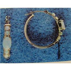 Opal Hoop Earrings 14 K yellow gold- opals are round and oval cabochon, approx. 1.00 carats, semi-tr