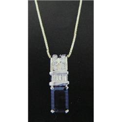 Sapphire and Diamond Pendant and Chain 14 K yellow gold- sapphire is emerald cut, approx. 0.50 carat