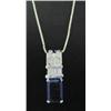 Image 1 : Sapphire and Diamond Pendant and Chain 14 K yellow gold- sapphire is emerald cut, approx. 0.50 carat