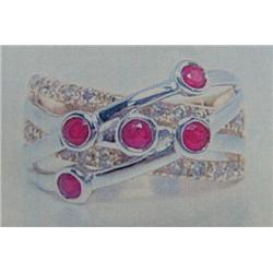 Ruby and Diamond Lady's Ring 14 K yellow and white gold- rubies are round, faceted, approx. 0.50 car