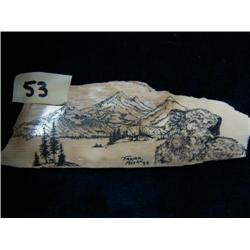 Scrimshawed ivory 4" by Frances Mosan with bear and mountains (3)
