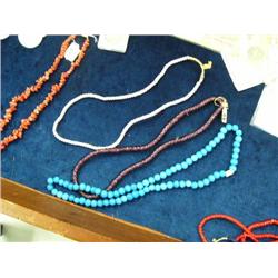 3 strands of trade beads- purple; sky blue; red/white/blue (3)