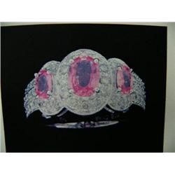 Pink Sapphire and Diamond Lady's Ring 14 K white gold- pink sapphires are oval, faceted, approx. 1.2