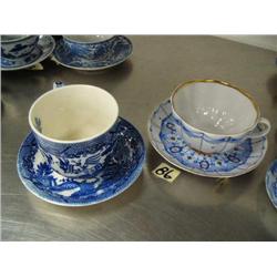 Blue willow cup and saucer and a Russian blue and white cup and saucer (74)