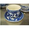 Image 2 : Blue willow cup and saucer and a Russian blue and white cup and saucer (74)