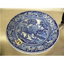 10" blue and white transfer ware plate (74)