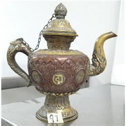 Oriental Copper and Brass Teapot extremely Ornate (74)