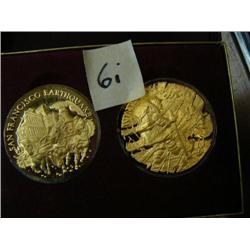 CHOICE on 9 sets of 2 commemorative silver medallions with 24 K gold overlay: San Francisco Earthqua
