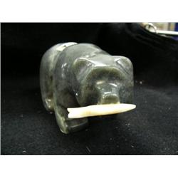 CHOICE on 2 soapstone bears with ivory fish by Panipchuk