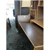 Image 2 : Lot of 3 damaged office pieces: 2-door, 3-shelf storage unit with no back, long office desk, long wo