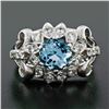 Image 2 : Fancy Vintage 14K White Gold 2.85 ctw Round Aquamarine Diamond Dome Cocktail Rin
