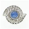Image 4 : Vintage 14k White Gold 2.29 ctw Bezel Blue Star Sapphire Round Diamond Swirl Rin