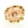 Image 4 : Vintage 14k Gold Rose Carved Coral High Relief Diamond Center Open Freeform Ring