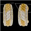 Image 2 : 14K TT Gold Dual Row Pave Diamond & Ribbed Matte Finished Center Huggie Earrings