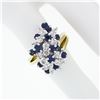 Image 3 : Vintage 18K Gold 2.20 ctw Royal Blue Sapphire Diamond Tiered Cocktail Cluster Ri