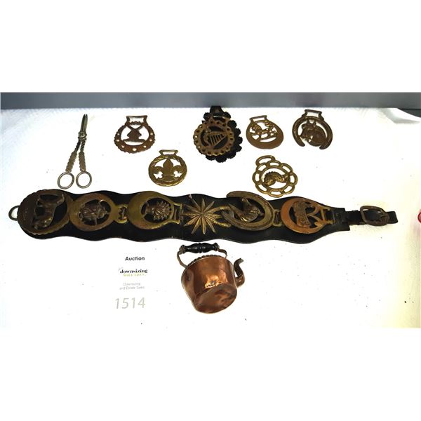 Antique Leather Horse Strap & Brasses A