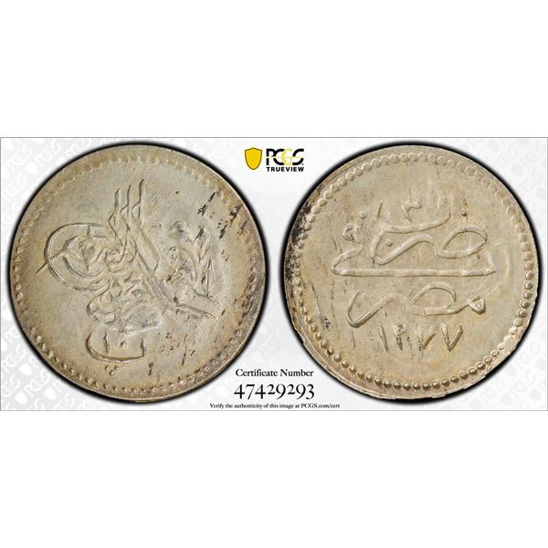 EGYPT: Abdul Aziz, 1861-1876, AR 10 para, Misr, AH1277 year 3, PCGS MS64
