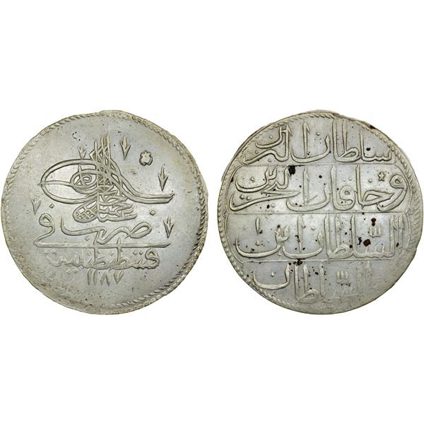 TURKEY: Abdul Hamid I, 1774-1789, BI piastre (18.87g), AH1187 year 1, EF