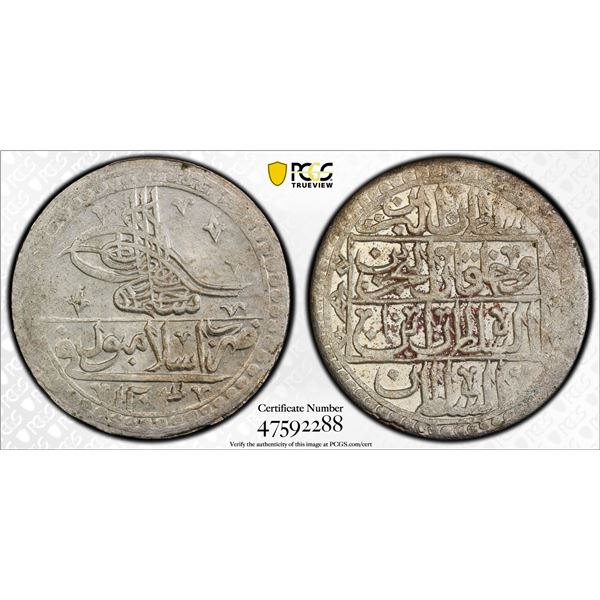 TURKEY: Selim III, 1789-1807, AR 100 para (yüzlük), Islambul, AH1203 year 10, PCGS MS62