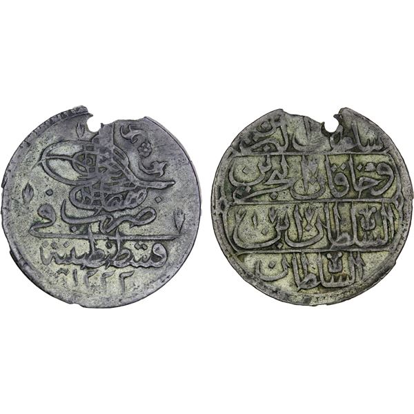 TURKEY: Mustafa IV, 1807-1808, AR kurush (12.72g), Kostantiniye, AH1222 year 1, VF