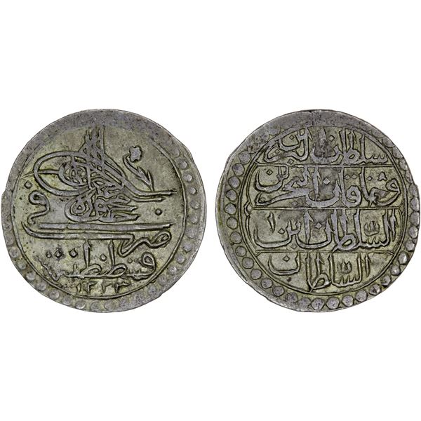 TURKEY: Mahmud II, 1808-1839, AR 5 para (1.56g), Kostantiniye, AH1223 year 1, EF