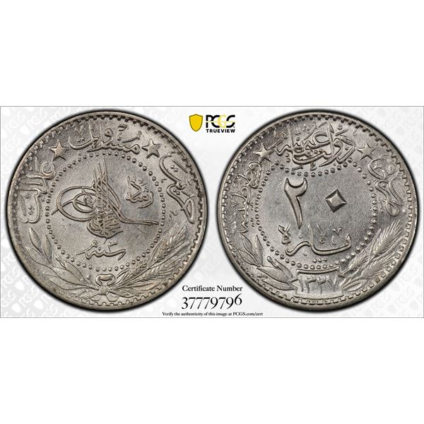 TURKEY: Mehmet V, 1909-1918, 20 para, Kostantiniye, AH1327 year 3, PCGS MS63
