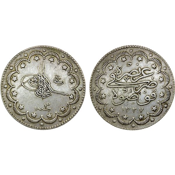 TURKEY: Muhammad V, 1909-1918, AR 10 kurush, Kosova, AH1327 year 3, VF-EF