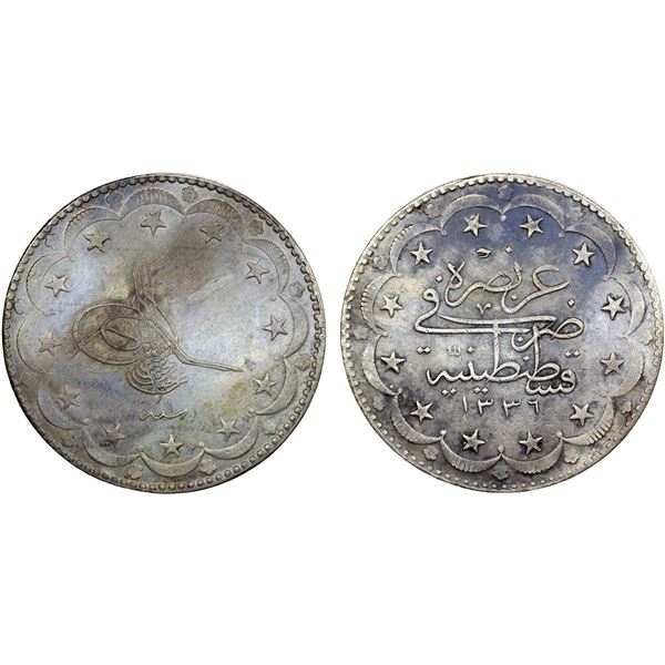 TURKEY: Muhammad VI, 1918-1923, AR 20 kurush, AH1336 year 1, Choice EF