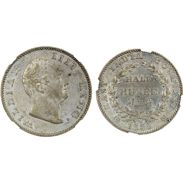 BRITISH INDIA: William IV, 1830-1837, AR 1/2 rupee, 1835(b), NGC AU55