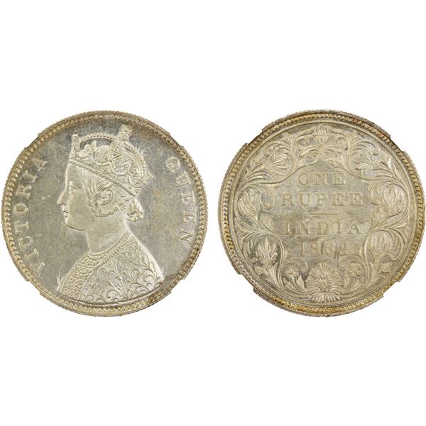 BRITISH INDIA: Victoria, Queen, 1837-1876, AR rupee, 1862(b), NGC MS63