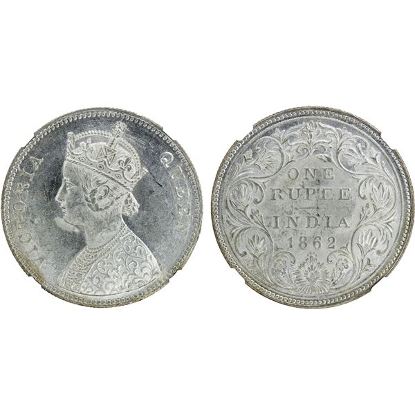 BRITISH INDIA: Victoria, Queen, 1837-1876, AR rupee, 1862(b), NGC MS62
