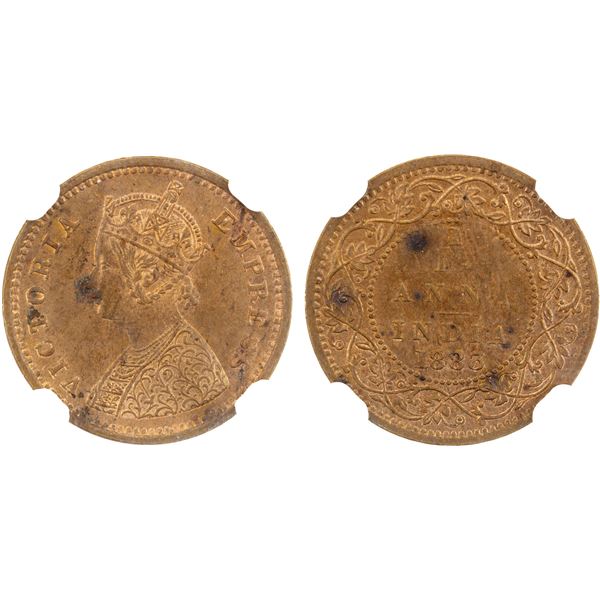 BRITISH INDIA: Victoria, Empress, 1876-1901, AE 1/12 anna, 1883(c), NGC MS62 BN