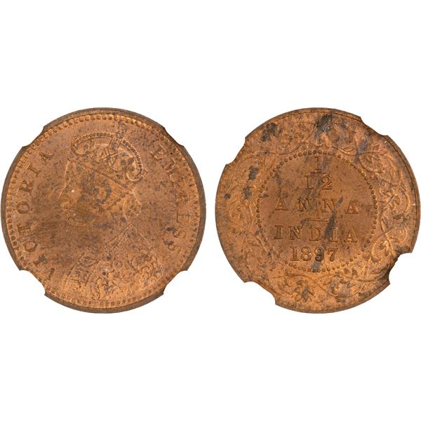 BRITISH INDIA: Victoria, Empress, 1876-1901, AE 1/12 anna, 1897(c), NGC MS63 RD