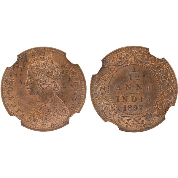 BRITISH INDIA: Victoria, Empress, 1876-1901, AE 1/12 anna, 1897(c), NGC MS63 RB