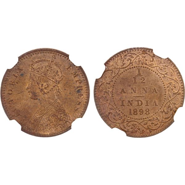 BRITISH INDIA: Victoria, Empress, 1876-1901, AE 1/12 anna, 1898(c), NGC MS63 BN