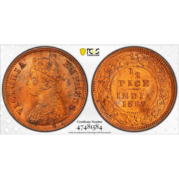 BRITISH INDIA: Victoria, Empress, 1876-1901, AE 1/2 pice, 1897(c), PCGS MS64 RB
