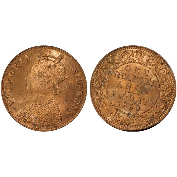 BRITISH INDIA: Victoria, Empress, 1876-1901, AE 1/4 anna, 1899(c), PCGS MS64 RD