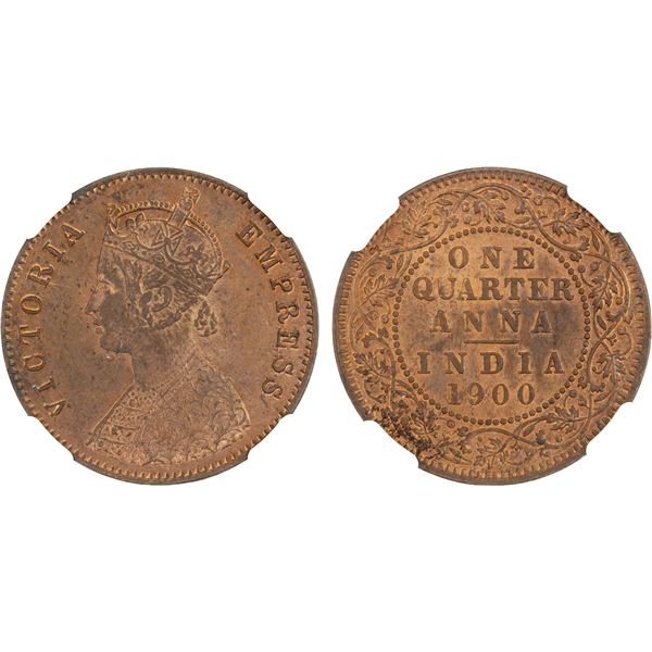 BRITISH INDIA: Victoria, Empress, 1876-1901, AE 1/4 anna, 1900(c), NGC MS64 RB