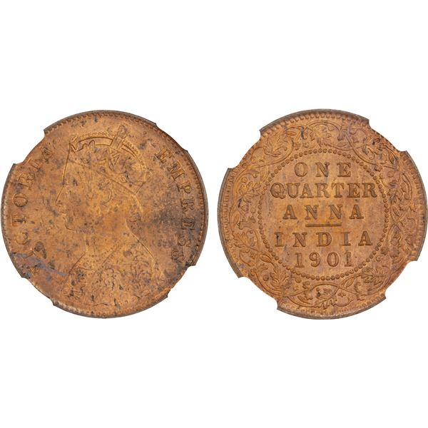 BRITISH INDIA: Victoria, Empress, 1876-1901, AE 1/4 anna, 1901(c), NGC MS63 RB