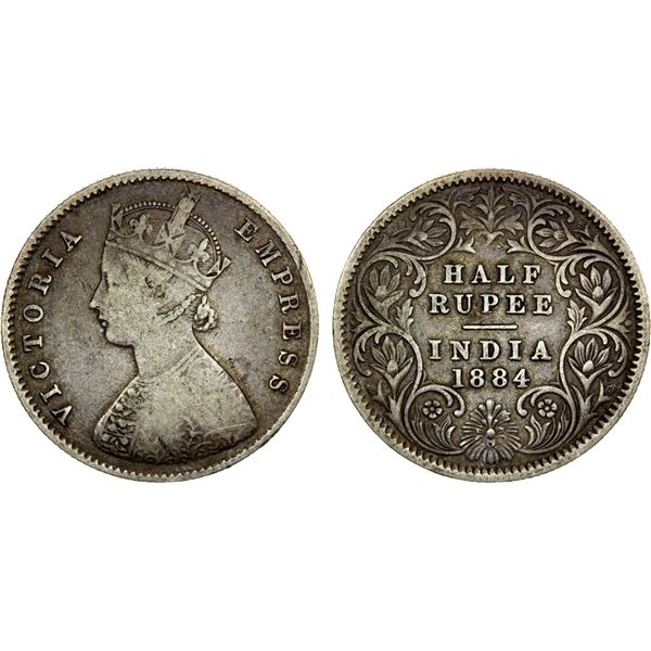BRITISH INDIA: Victoria, Empress, 1876-1901, AR 1/2 rupee, 1884-C, Fine