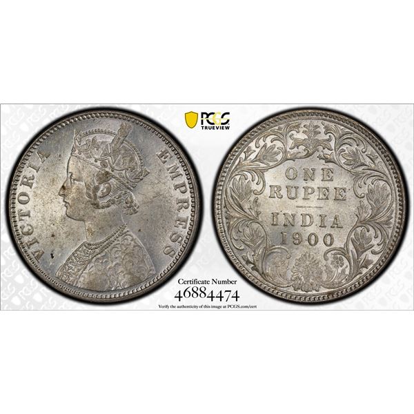 BRITISH INDIA: Victoria, Empress, 1876-1901, AR rupee, 1900-B, PCGS MS62