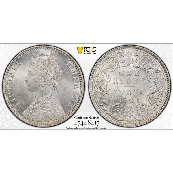 BRITISH INDIA: Victoria, Empress, 1876-1901, AR rupee, 1901-B, PCGS MS63