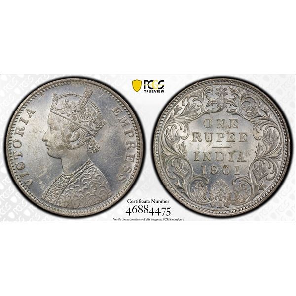 BRITISH INDIA: Victoria, Empress, 1876-1901, AR rupee, 1901-B, PCGS MS62