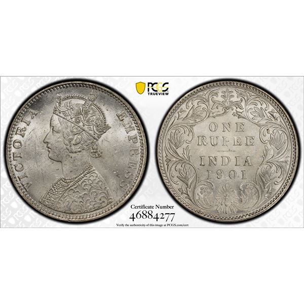 BRITISH INDIA: Victoria, Empress, 1876-1901, AR rupee, 1901-B, PCGS MS63
