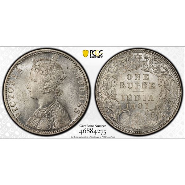 BRITISH INDIA: Victoria, Empress, 1876-1901, AR rupee, 1901-B, PCGS MS62