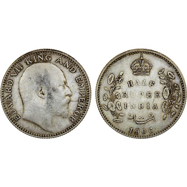 BRITISH INDIA: Edward VII, 1901-1910, AR 1/2 rupee, 1906(c), VF