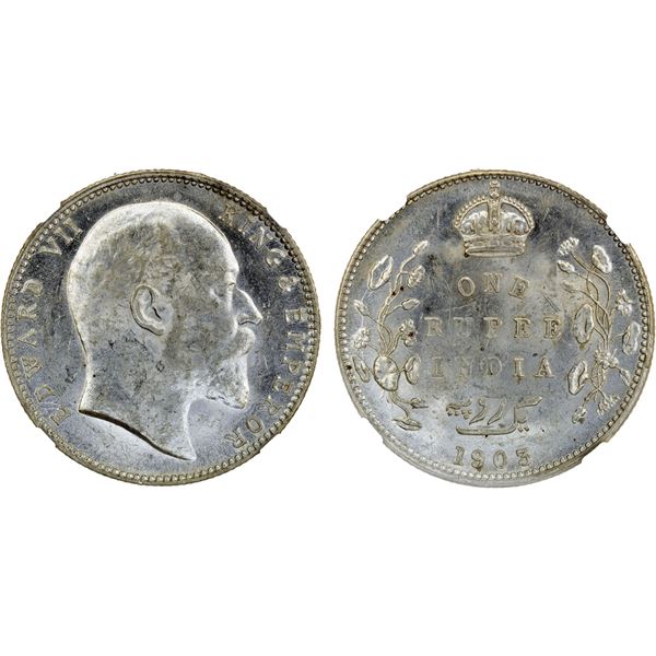 BRITISH INDIA: Edward VII, 1901-1910, AR rupee, 1903-B, NGC MS62