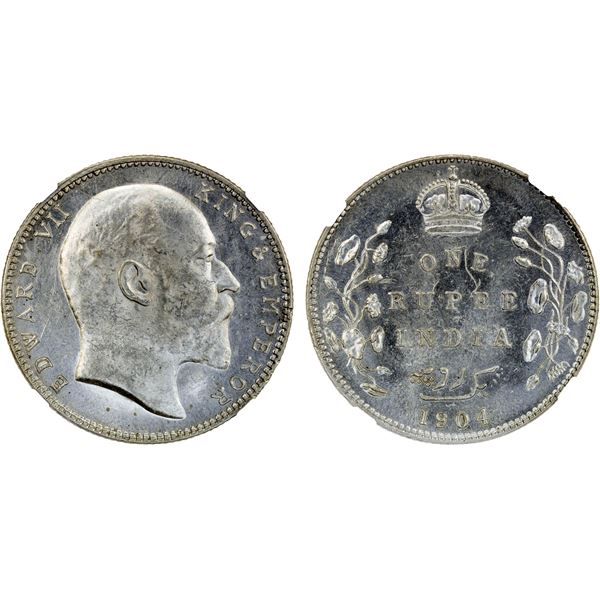 BRITISH INDIA: Edward VII, 1901-1910, AR rupee, 1904-B, NGC MS62