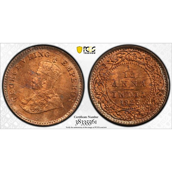 BRITISH INDIA: George V, 1910-1936, AE 1/12 anna, 1923(b), PCGS MS65 RD
